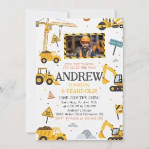 Personal Construction Birthday Party with Image Invitation