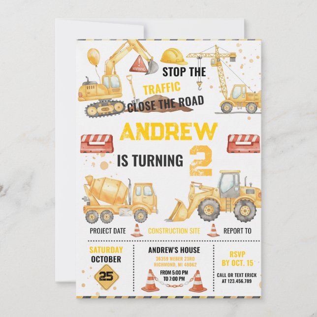 Personal Construction Party theme Birthday  Invitation (Front)