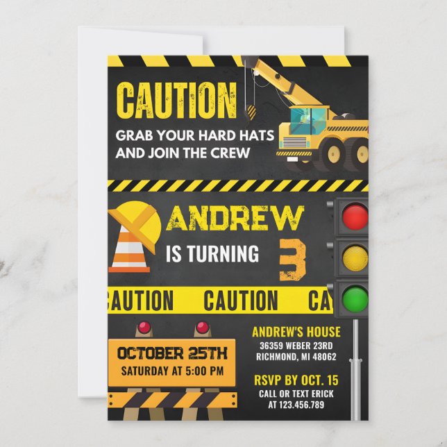 Personal Construction Yellow Building Birthday  Invitation (Front)
