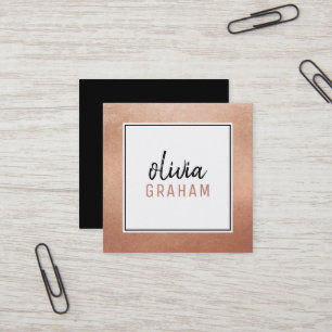 PERSONAL CONTACT bold border black rose gold Square Business Card
