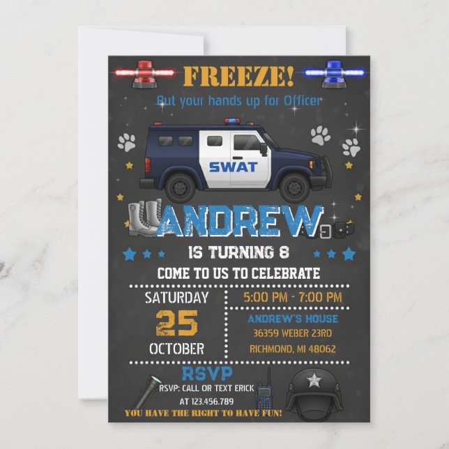 Personal Cop Policeman Birthday Party for Kid Invitation (Front)