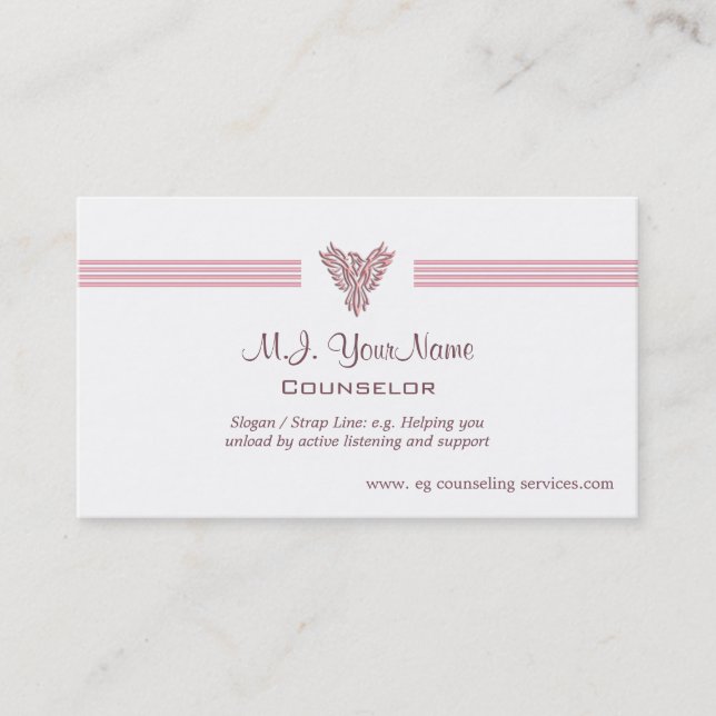 Personal Counsellor luxury stripes and pink Business Card (Front)