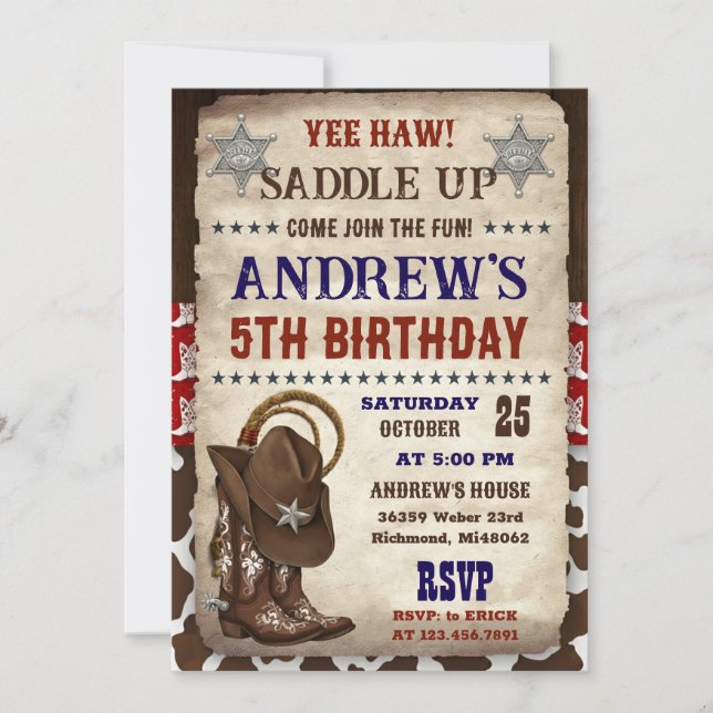 Personal Country Western Cowboy Birthday Invitation (Front)