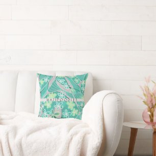 Personal Creative Floral Neuro Art Teal Green Gray Cushion
