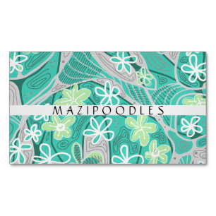 Personal Creative Floral Neuro Art Teal Green Grey Magnetic Business Card