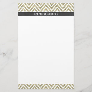 PERSONAL CUSTOM chevron pattern grey gold glitter Stationery