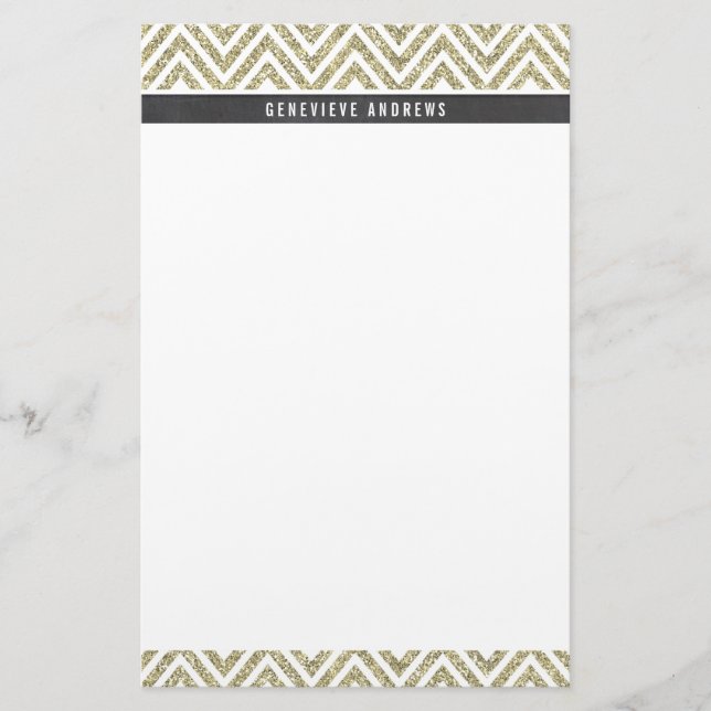 PERSONAL CUSTOM chevron pattern grey gold glitter Stationery (Front)