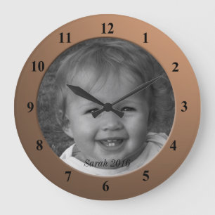 Personal Custom Photo and Text Bronze Frame Large Clock