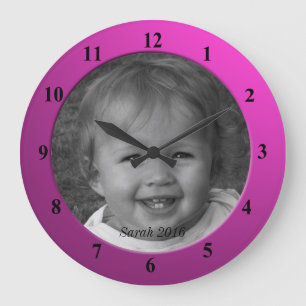 Personal Custom Photo and Text Pink Frame Large Clock