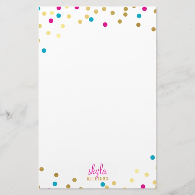 PERSONAL cute glamourous gold pink blue confetti Stationery (Front)