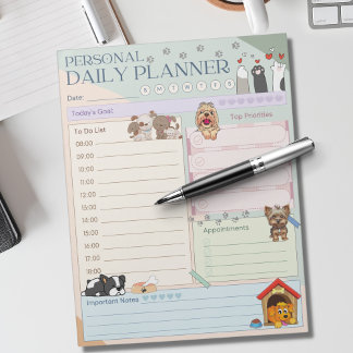 Personal Daily Planner Cute Dog Multicolored Notepad