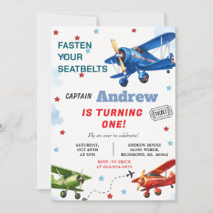 Personal Digital Aeroplane Boy 1st Birthday for bo Invitation