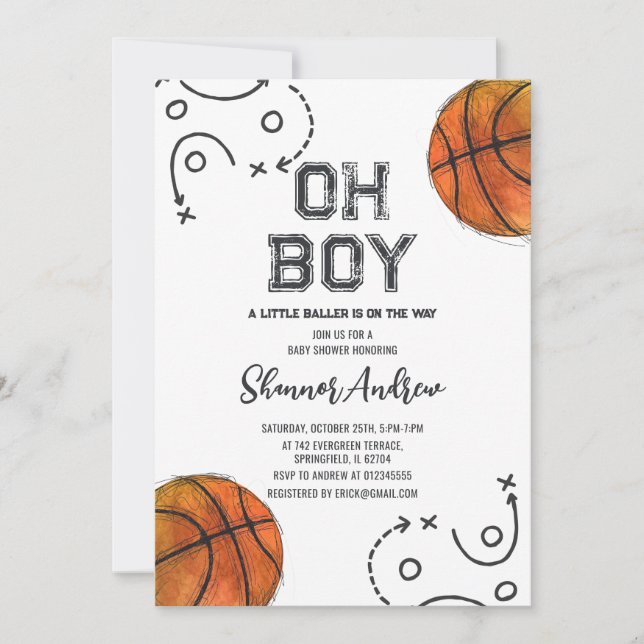 Personal Digital Basketball Baby Shower Invitation (Front)