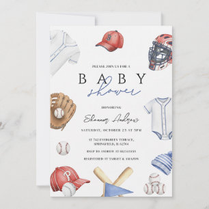 Personal Digital boy Baseball Rookie Baby Shower  Invitation
