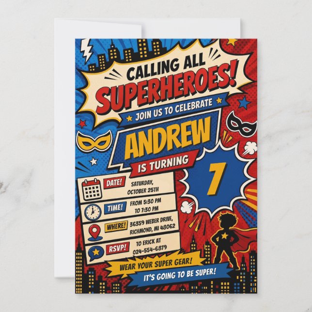 Personal Digital Comic Superhero Birthday  Invitation (Front)