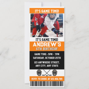 Personal Digital Hockey Ticket Birthday Add Photo Invitation