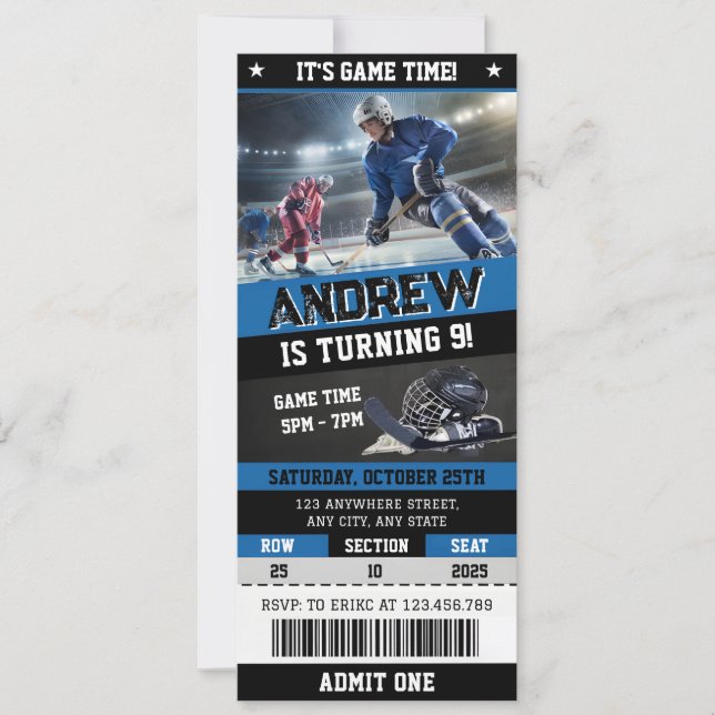 Personal Digital Hockey Ticket Birthday Invitation (Front)