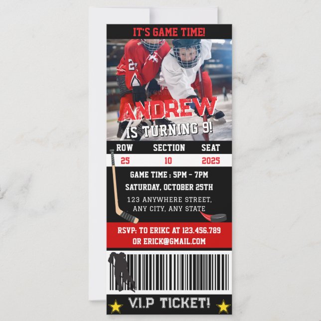 Personal Digital Hockey Ticket Birthday with Photo Invitation (Front)