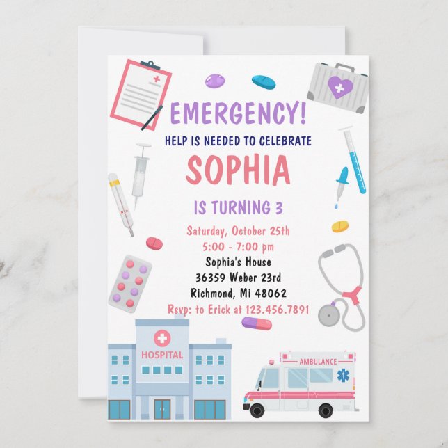 Personal Digital Kids Nurse Birthday Party Invitation (Front)