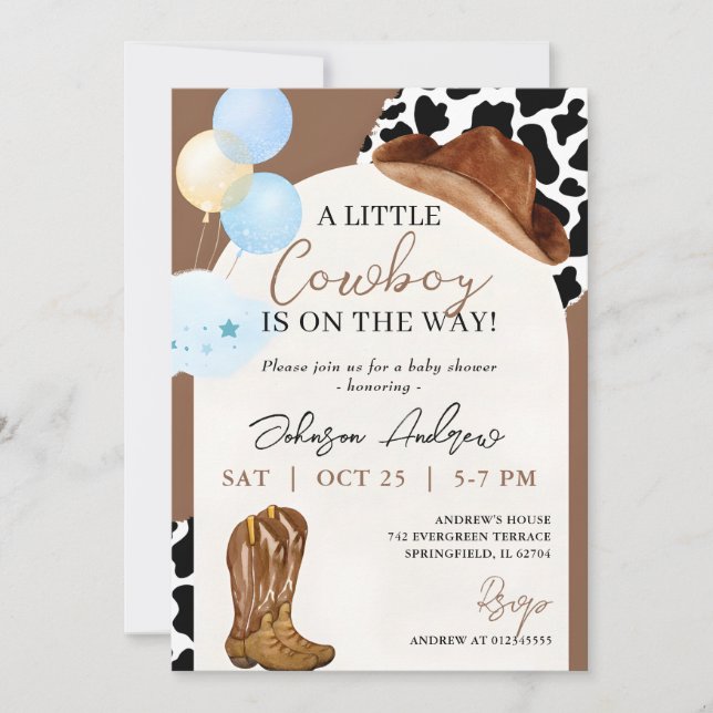 Personal Digital Little Cowboy Baby Shower Invitation (Front)