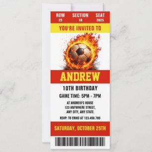 Personal Digital Soccer ticket for boys birthday Invitation