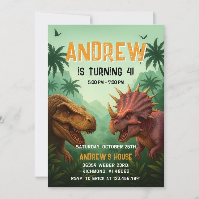 Personal Dinosaur Birthday Party Invitation (Front)