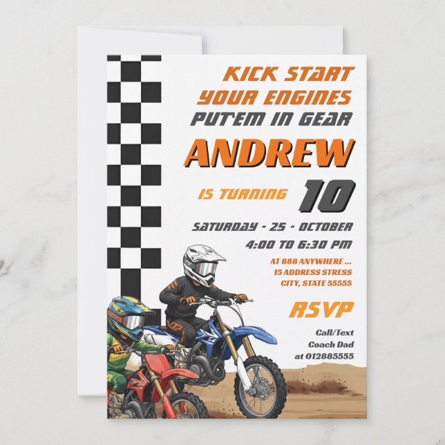 Personal Dirt Bike Motocross Kids Motor Birthday Invitation (Front)