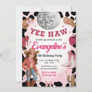 Personal Disco Rodeo Pink Cowgirl Birthday Dance Invitation