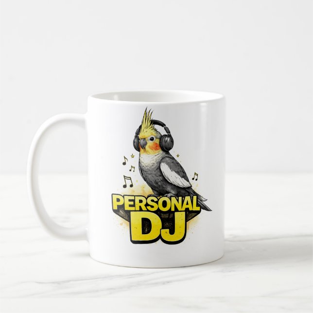 Personal DJ Cockatiel Coffee Mug (Left)