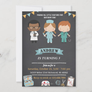 Personal Doctor Kids Medical Birthday Party  Invitation