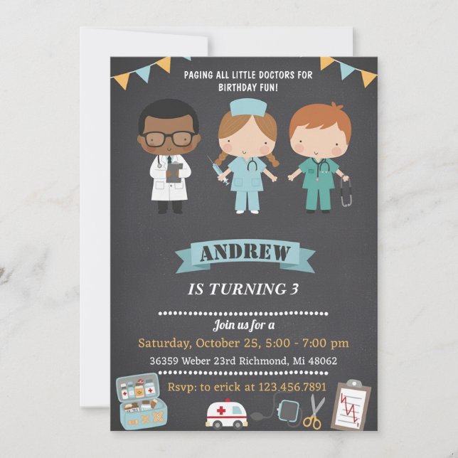 Personal Doctor Kids Medical Birthday Party  Invitation (Front)