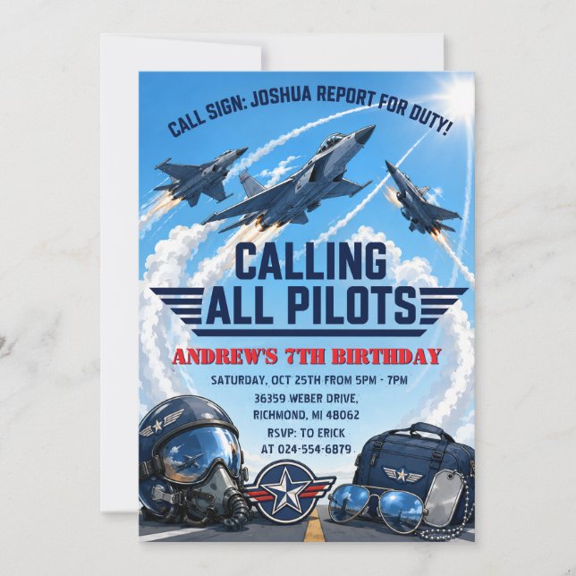 Personal  Fighter Jet Birthday Invitation (Front)