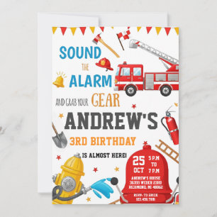 Personal FireFigher truck Birthday Custom image Invitation