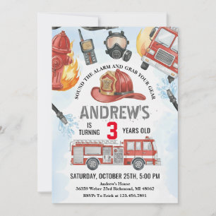 Personal Firefighter Firetruck Birthday party Invitation