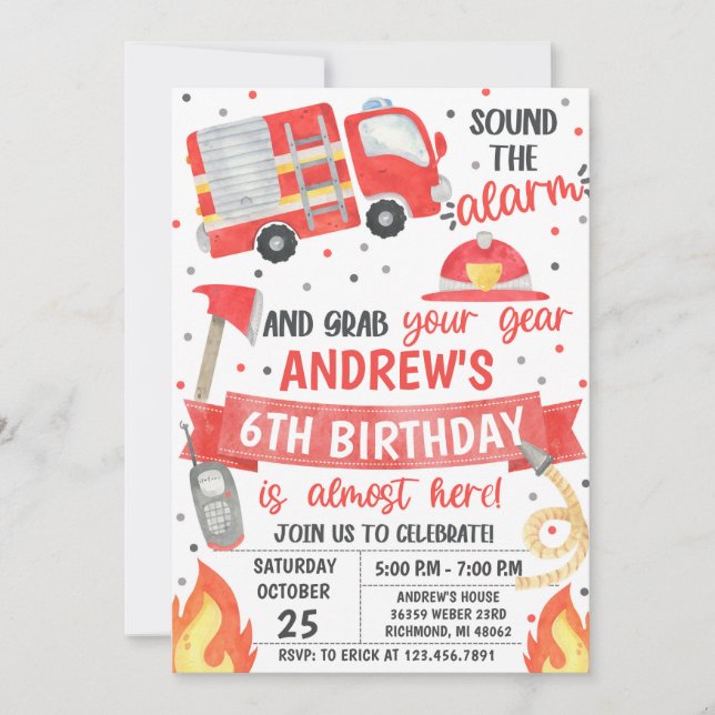 Personal fireman birthday party invitation (Front)