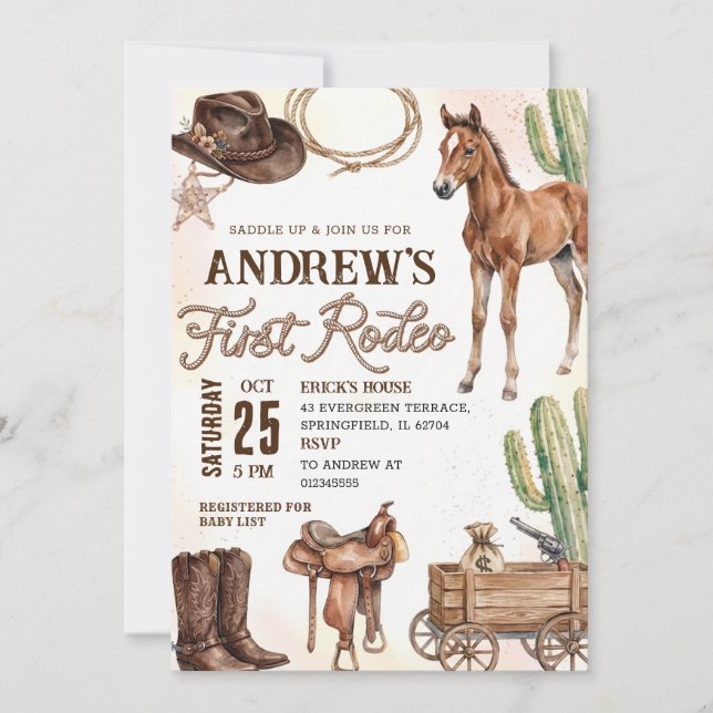 Personal First Rodeo Baby Shower Invitation (Front)