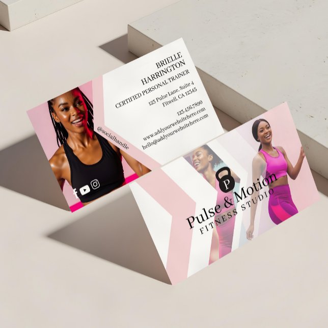 Personal Fitness Trainer Kettlebell Monogram Photo Business Card (Modern Sporty Fitness Kettlebell Monogram Photos Business Card)