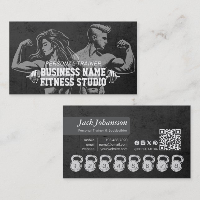 Personal Fitness Trainer Loyalty Punch Kettlebell Business Card (Front/Back)
