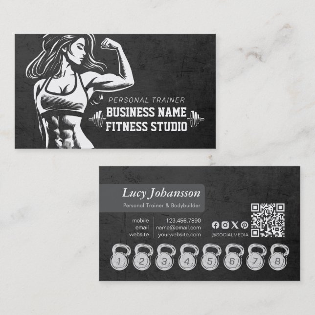 Personal Fitness Trainer Loyalty Punch Kettlebell Business Card (Front/Back)