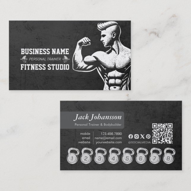 Personal Fitness Trainer Loyalty Punch Kettlebell Business Card (Front/Back)