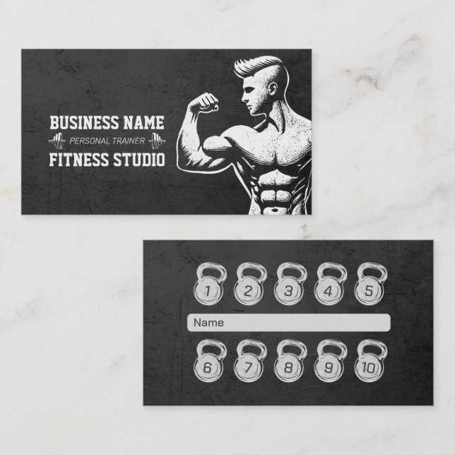 Personal Fitness Trainer Loyalty Punch Kettlebell Business Card (Front/Back)