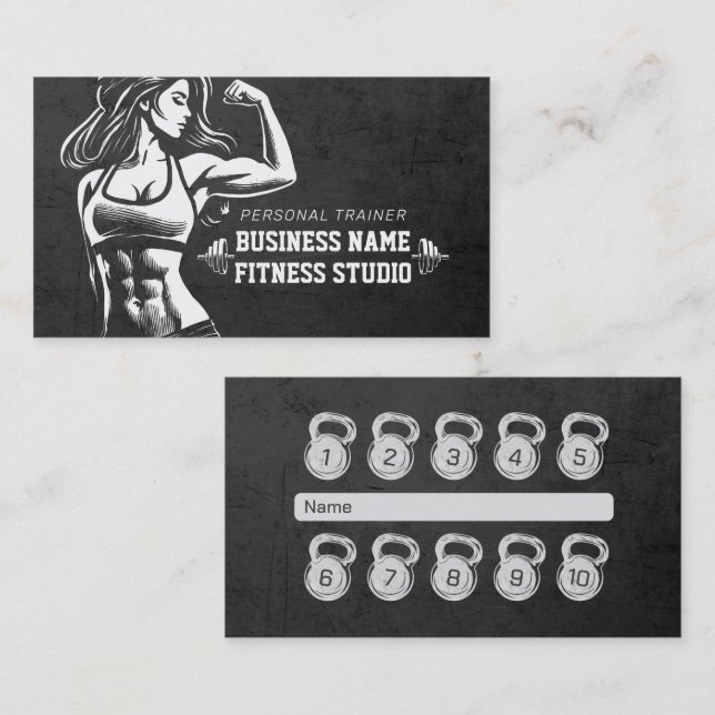 Personal Fitness Trainer Loyalty Punch Kettlebell Business Card (Front/Back)