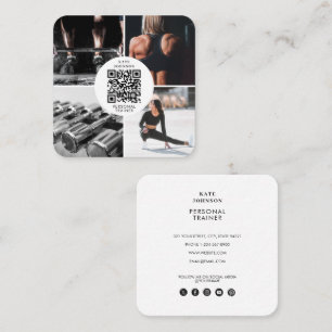 Personal Fitness Trainer Photo QR Social Media Square Business Card