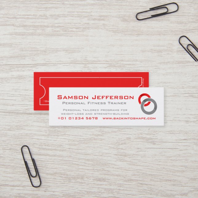 Personal fitness Trainer red business promo card (Front/Back In Situ)