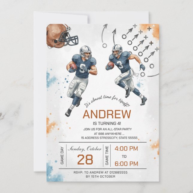 Personal football birthday party invitation (Front)