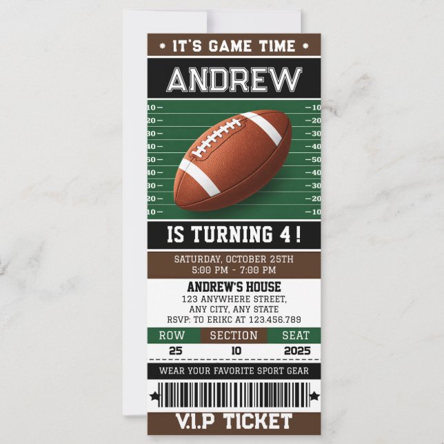 Personal Football Ticket Birthday Invitation (Front)