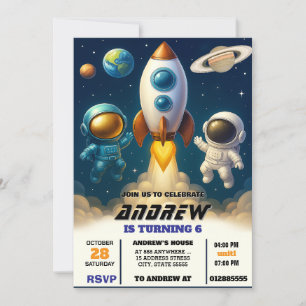 Personal Galaxy Space Astronaut Outet Birthday  Invitation