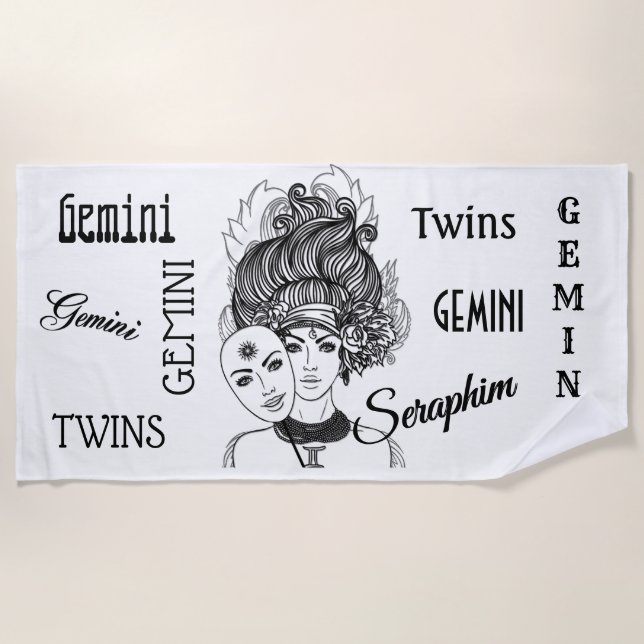 Personal Gemini Masked Lady Zodiac Beach Towel (Front)
