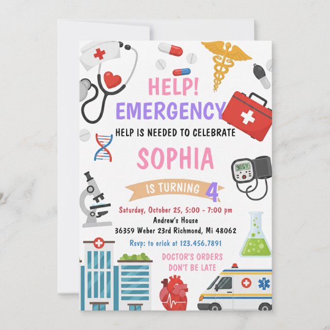 Personal Girl Nurse Doctor Pretend Birthday Invitation (Front)