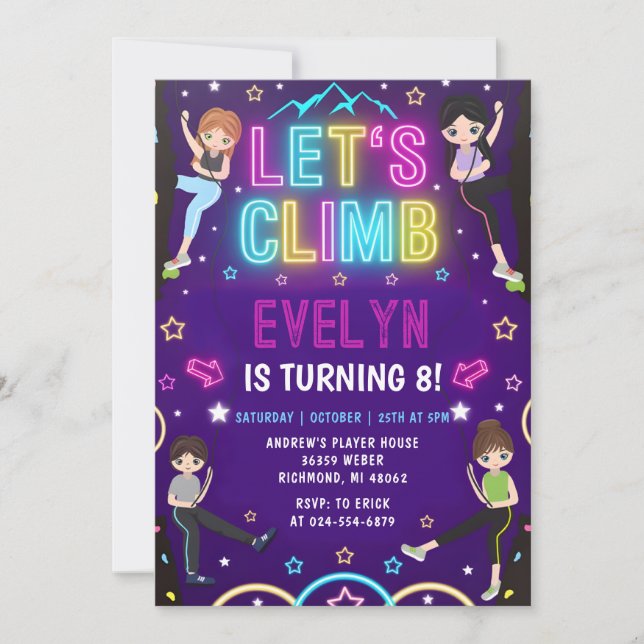 Personal Girl Rock Climbing Birthday Invitation (Front)